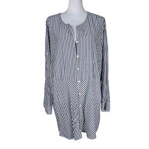 J. Jill Gray White Striped‎ Button Up Tunic Sz 3X Lightweight Vneck Relaxed Fit